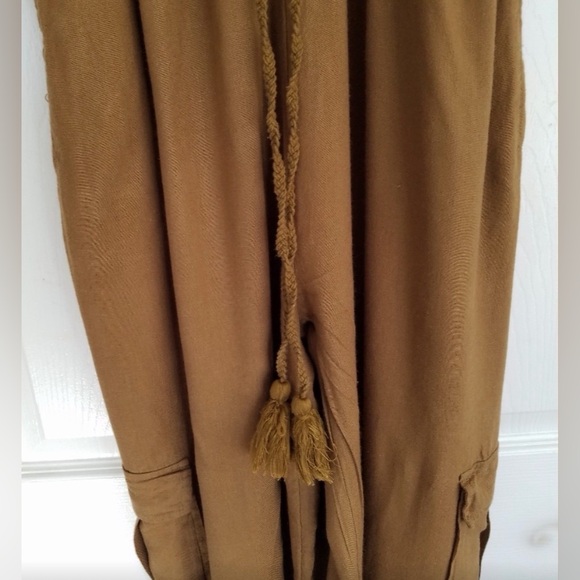 Free People Brown Tall linen blend Jumpsuit tie waist long cargo pants - Rare!! - Picture 2 of 5